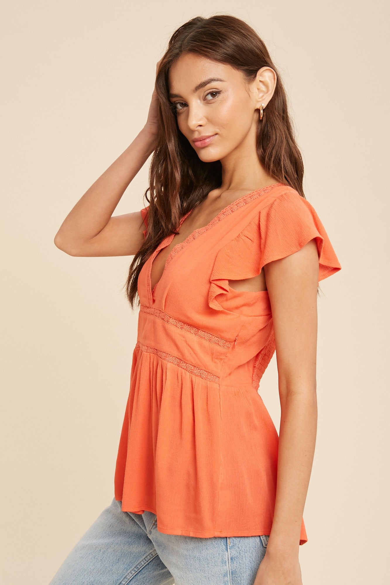 Electric Coral Surplice Top