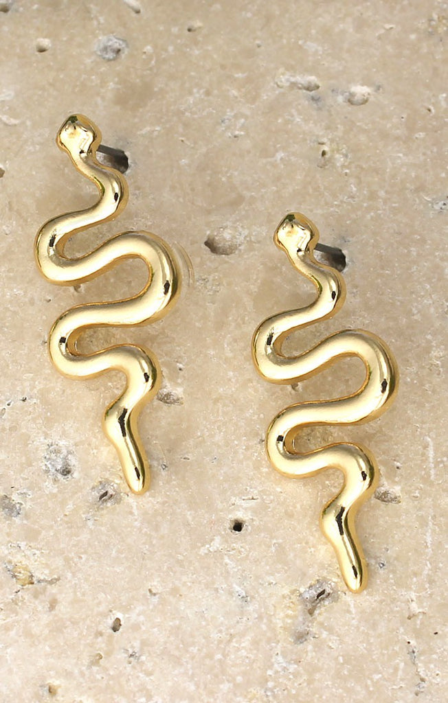 Gold Curvy Snake Post Earrings