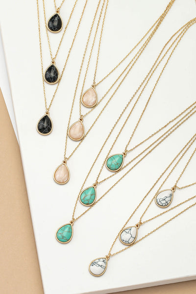 3 Layer Teardrop Stone Necklace