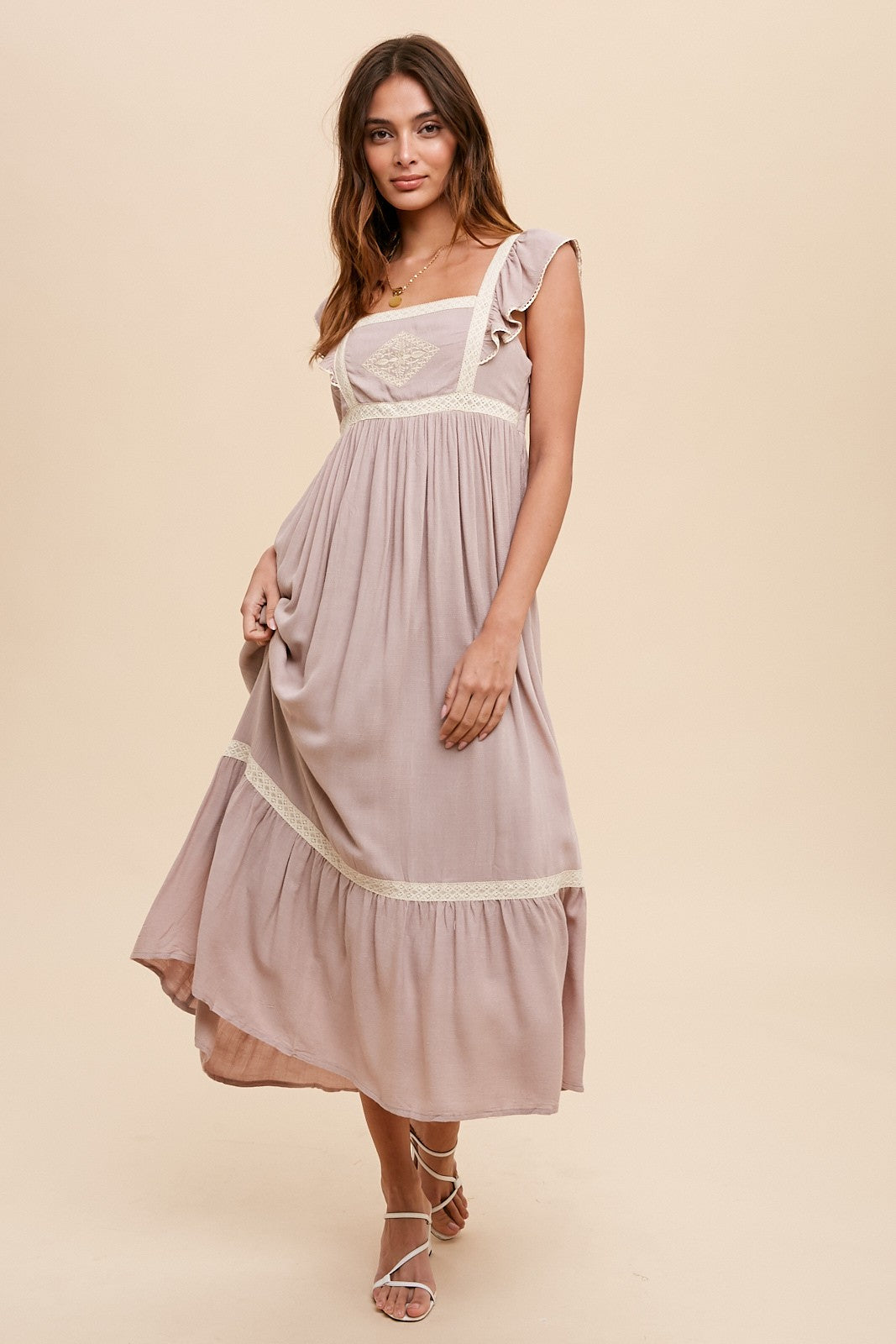 Embroidered Lace Trim Apron Dress