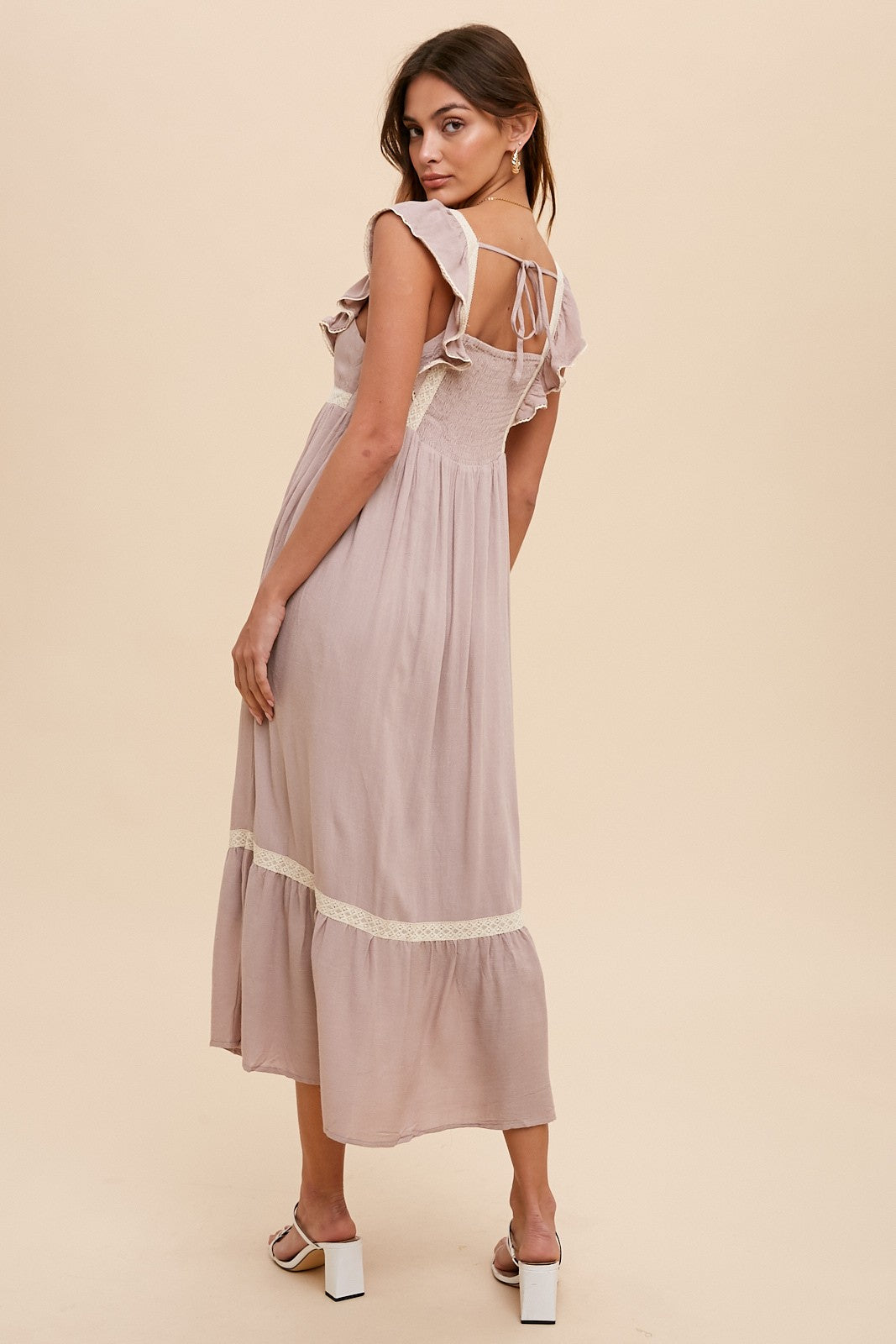 Embroidered Lace Trim Apron Dress