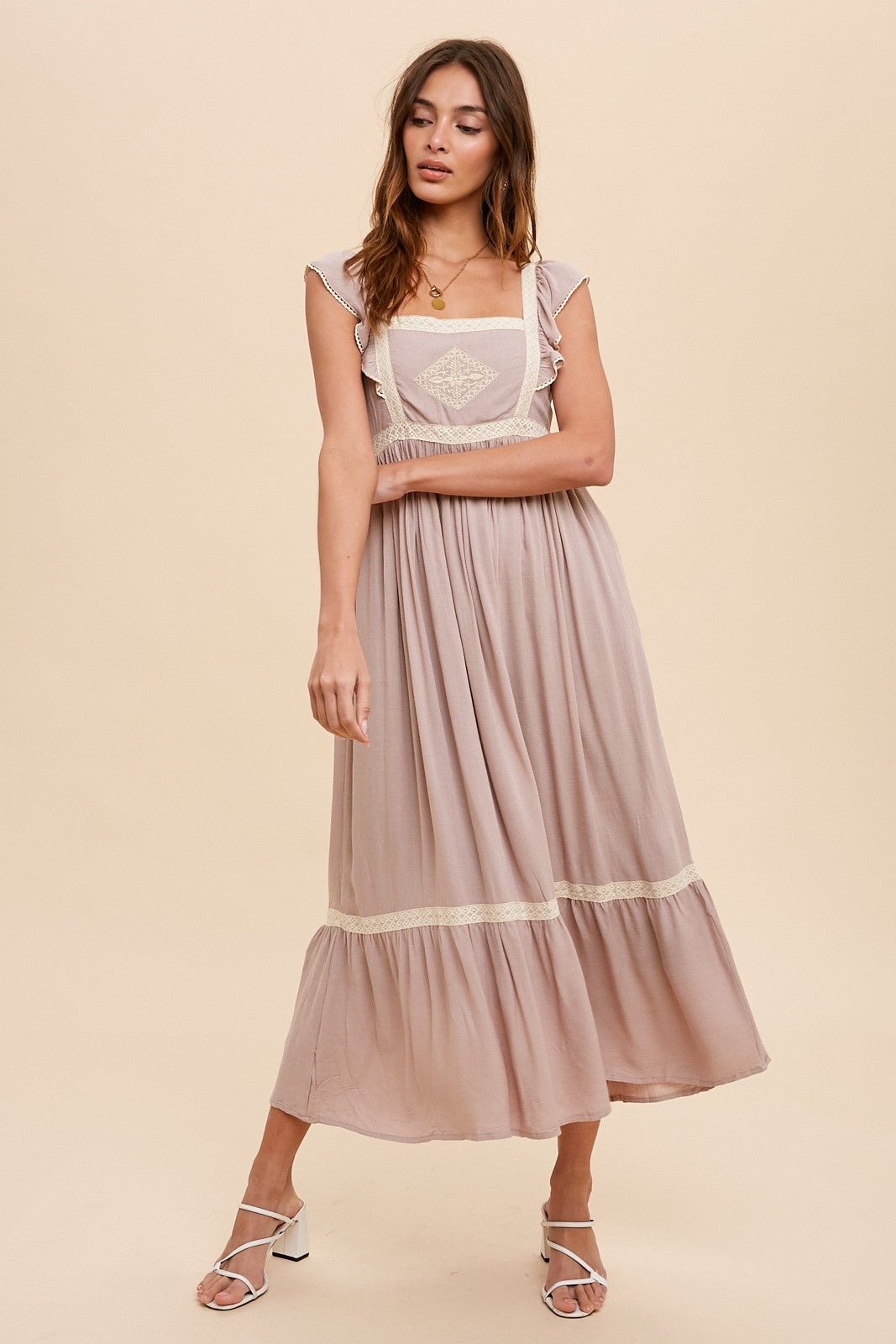 Embroidered Lace Trim Apron Dress