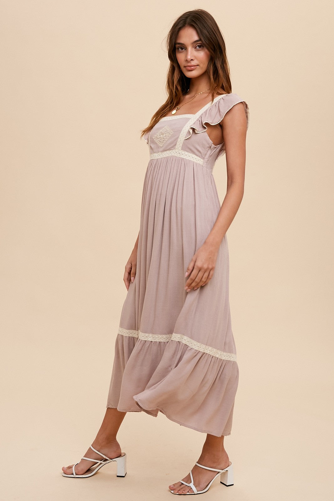Embroidered Lace Trim Apron Dress