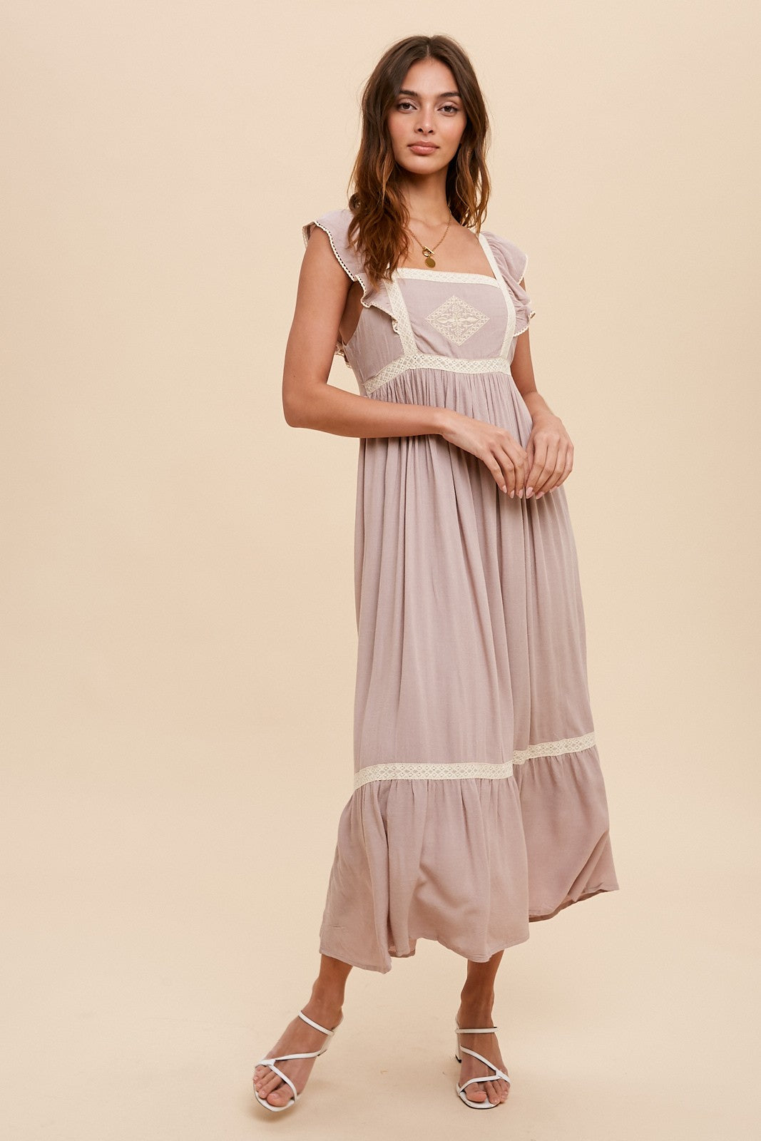 Embroidered Lace Trim Apron Dress