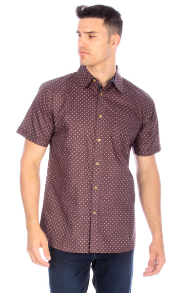 Men's S/S Button Up Brown Shirt