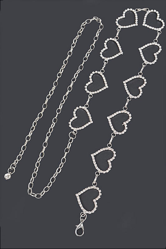 Multi Rhinestone Heart Shape Chain Belt