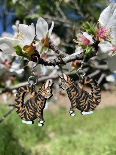 Wooden Tabby Earrings