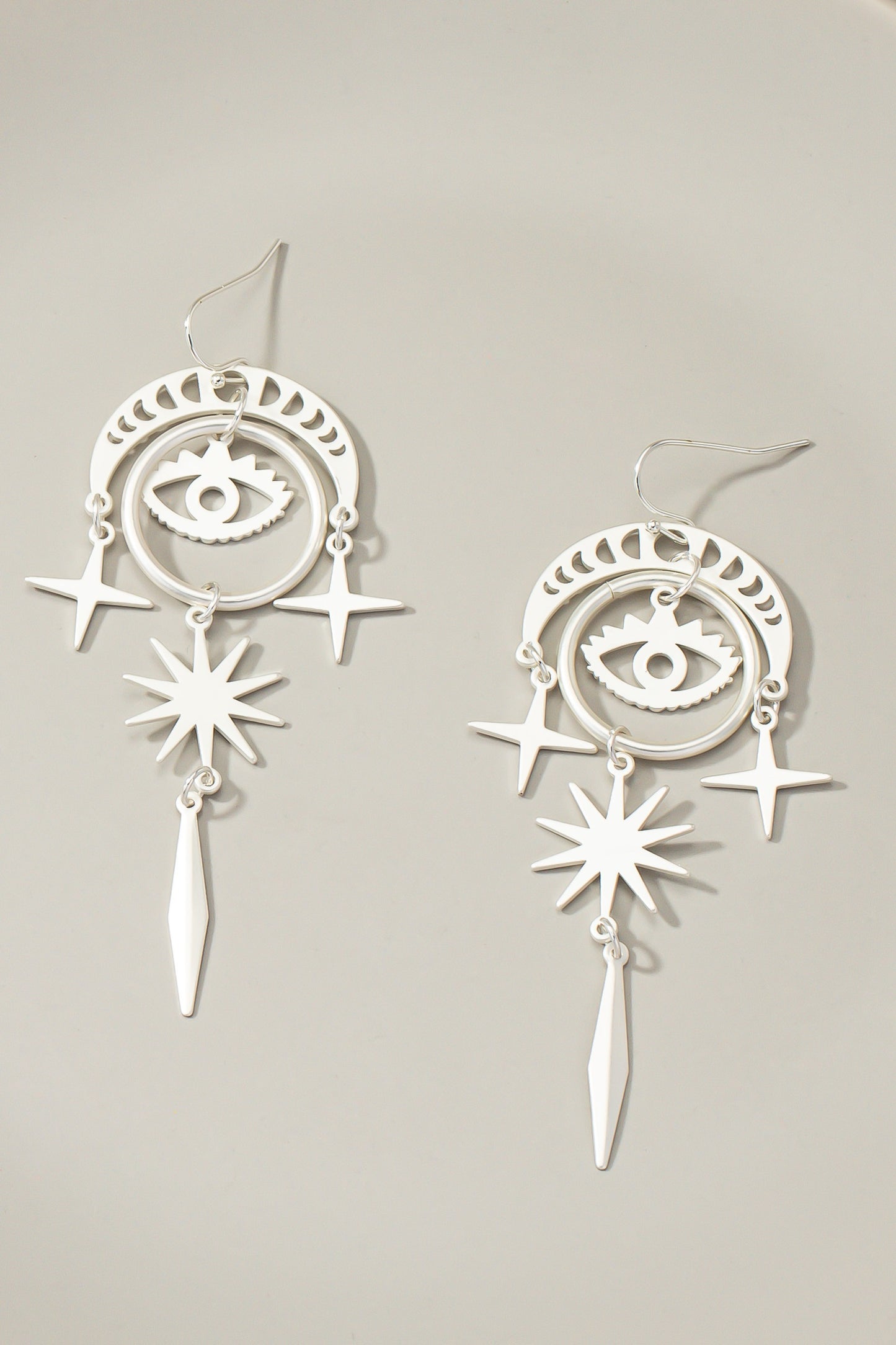 Crescent Moon Stars Eye Chandelier Earrings