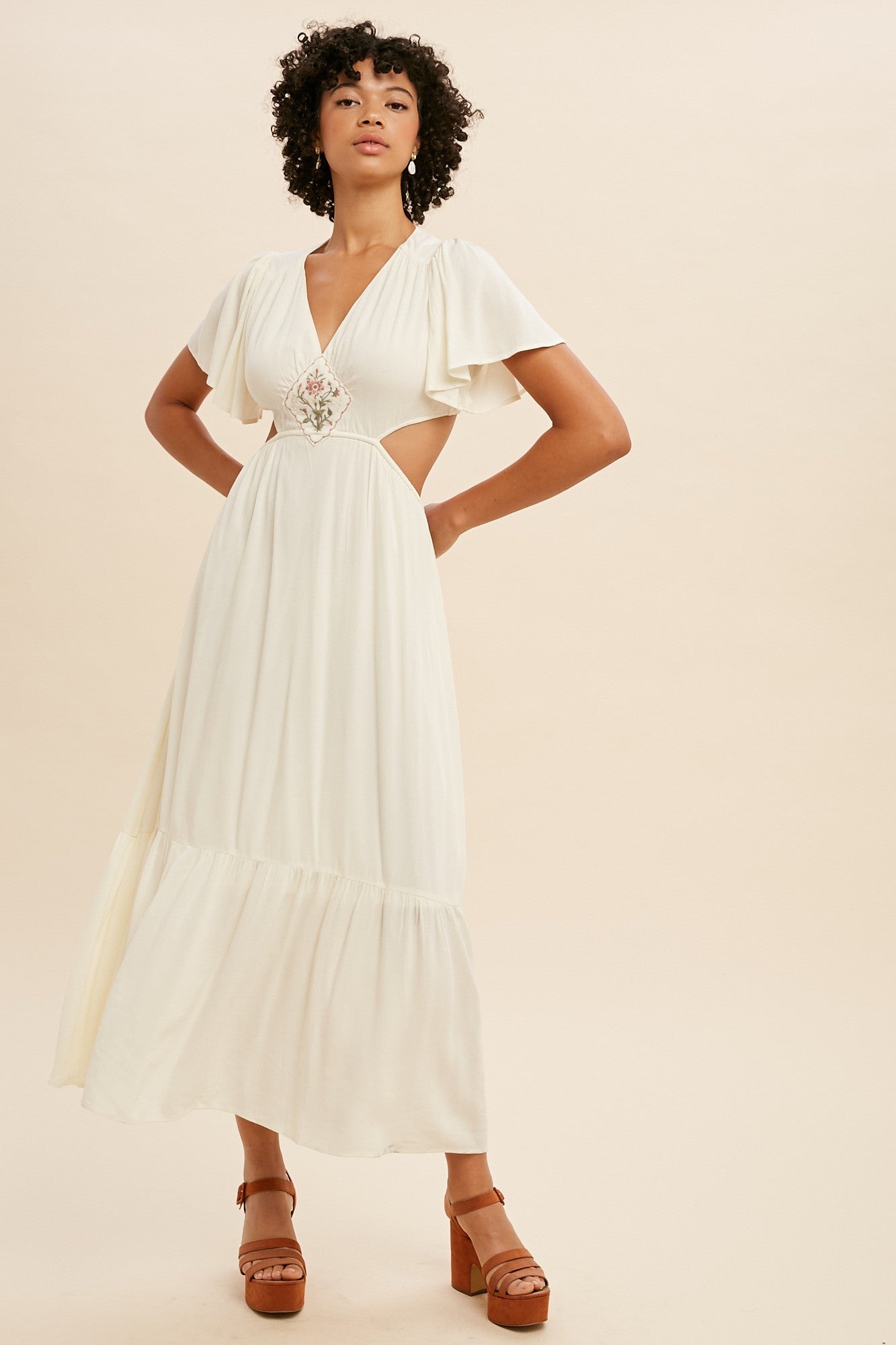 Embroidered Cut Out Midi Dress