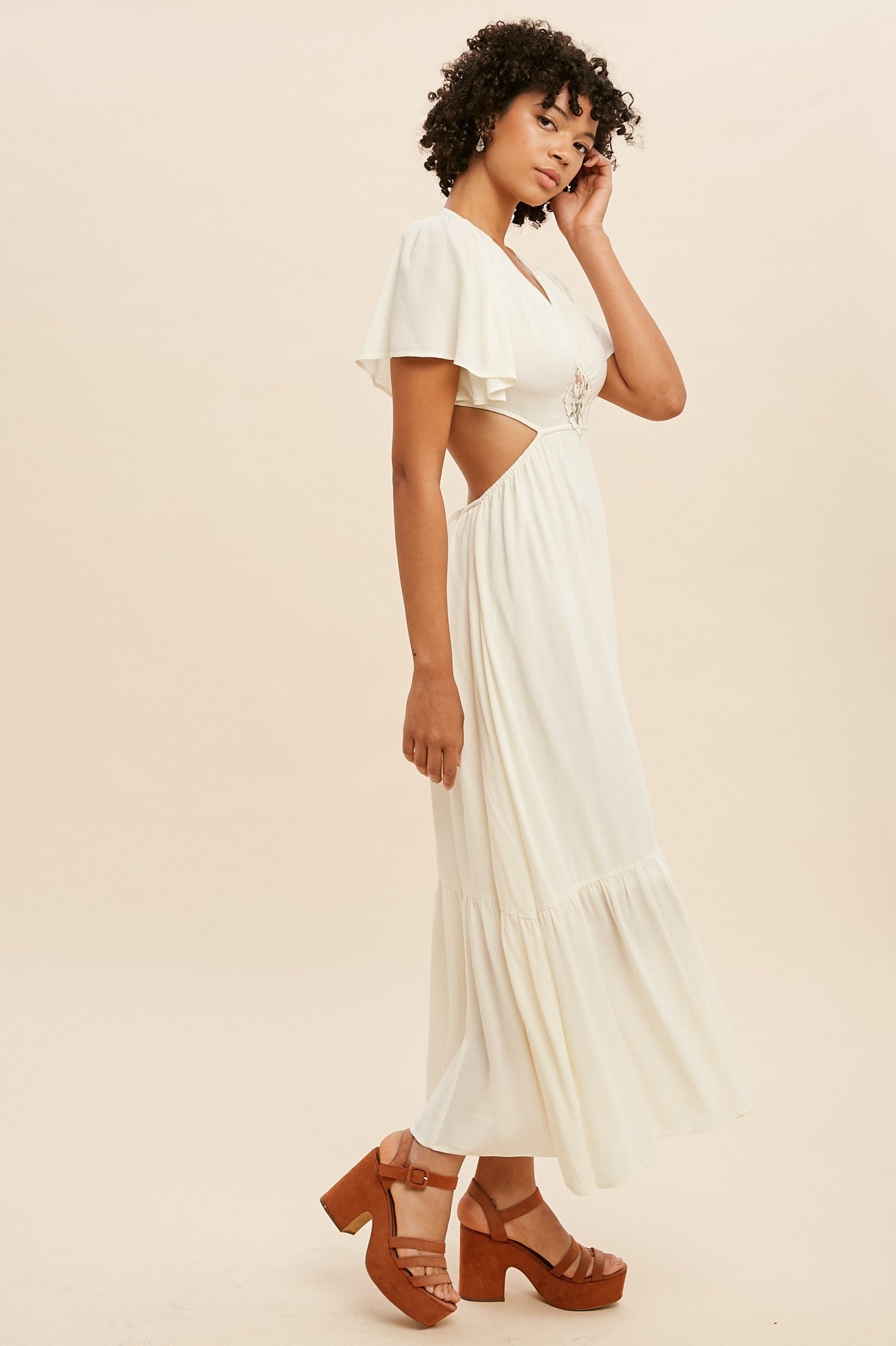 Embroidered Cut Out Midi Dress