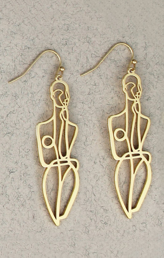 Abstract Nude Gold Figure Earrings