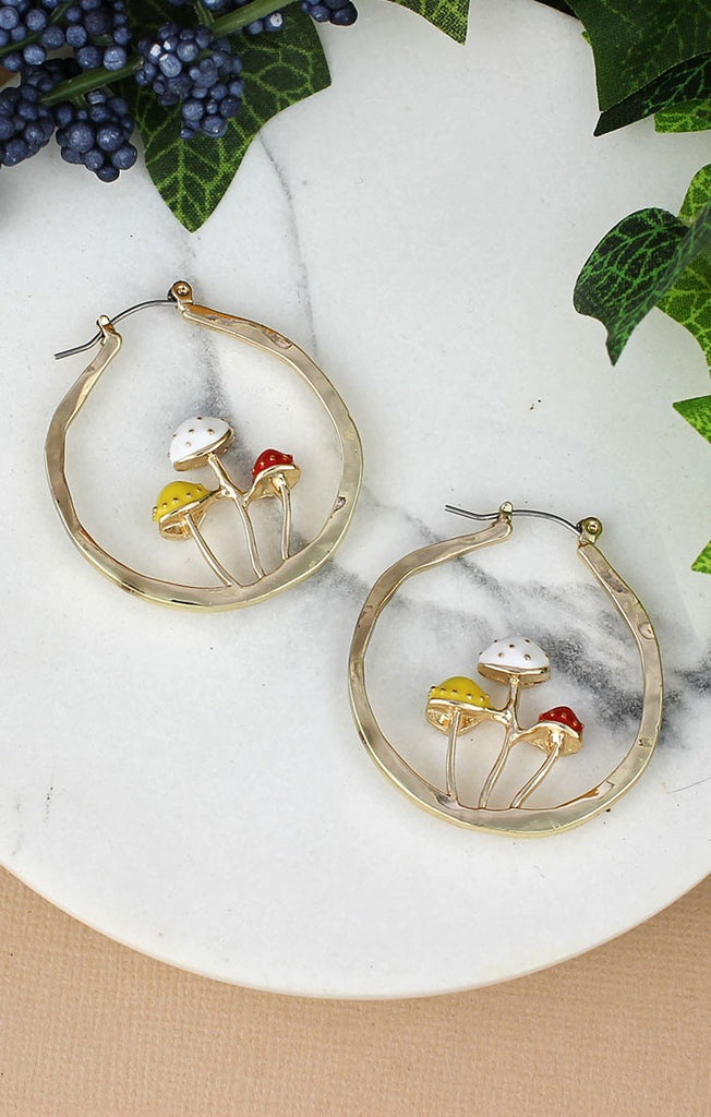 Mushroom Party Gold Hoop Earrings