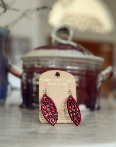 Wooden Oval Filigree Earrings