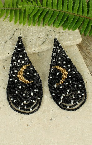 Mystic Nights Beaded Moon Earring