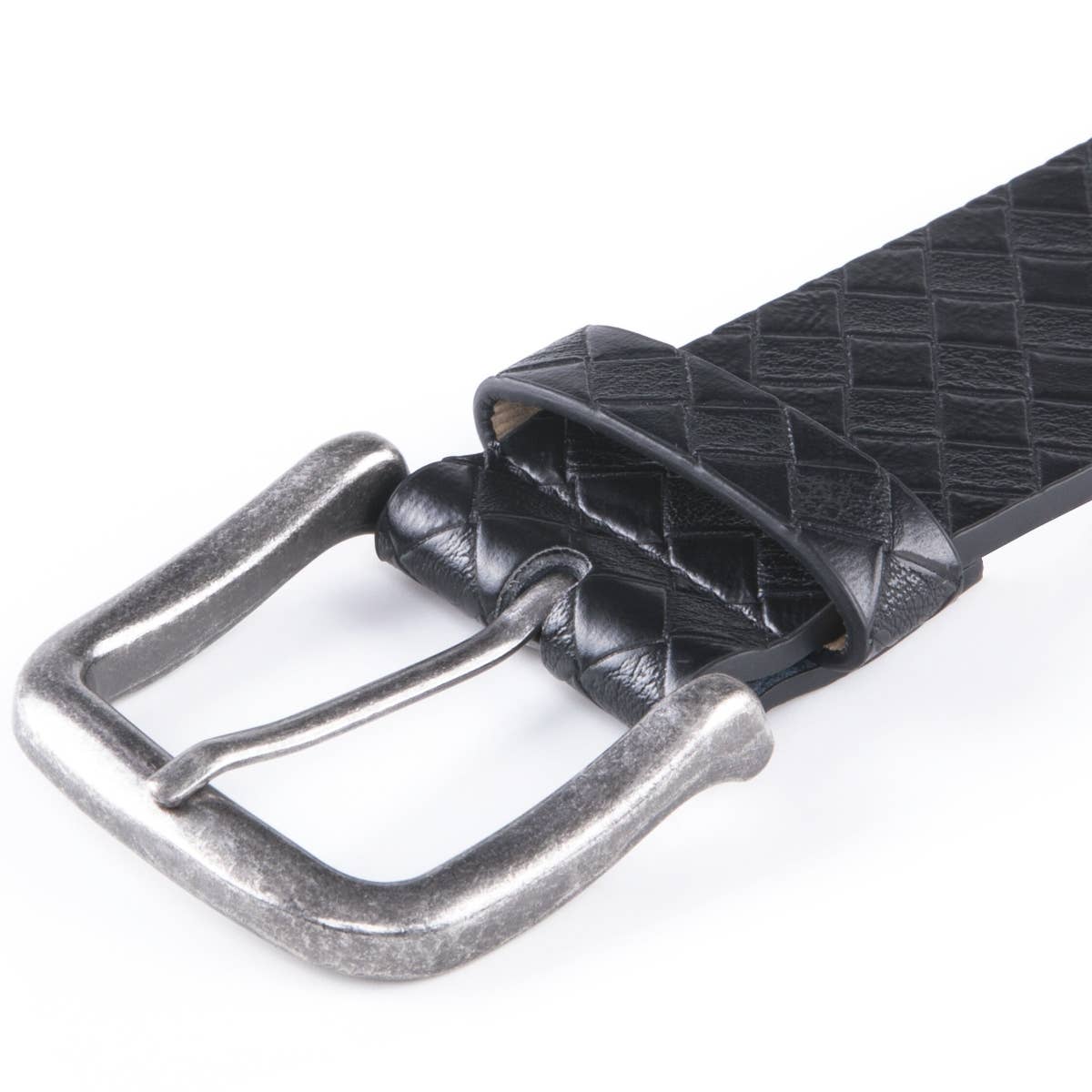 Navy Woven Leather Belt