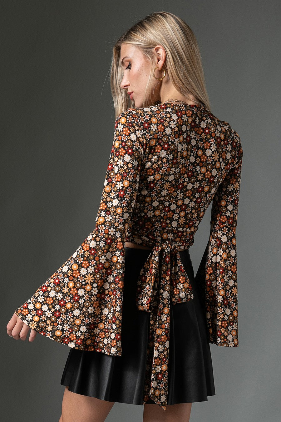 Brushed Fall Bell Sleeve Wrap Top
