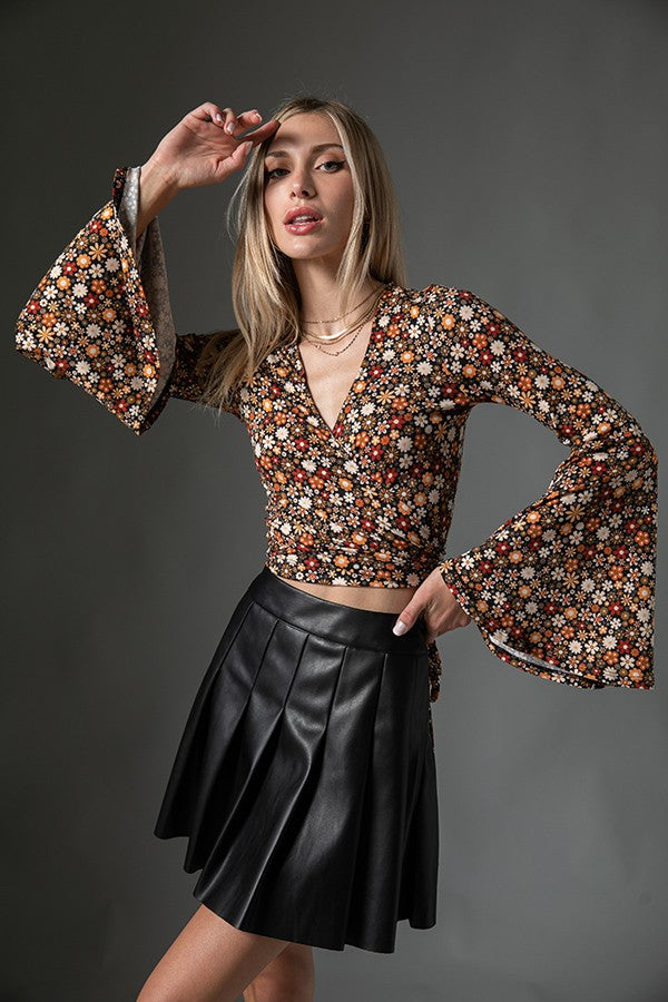 Brushed Fall Bell Sleeve Wrap Top