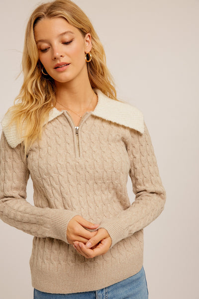 Cable Knit Half Zip Sweater