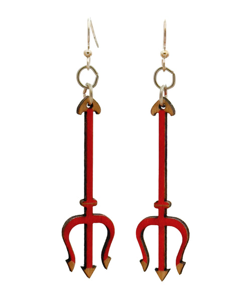 Devils Pitchfork Wood Earrings