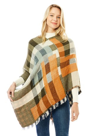 Checkered Olive Poncho