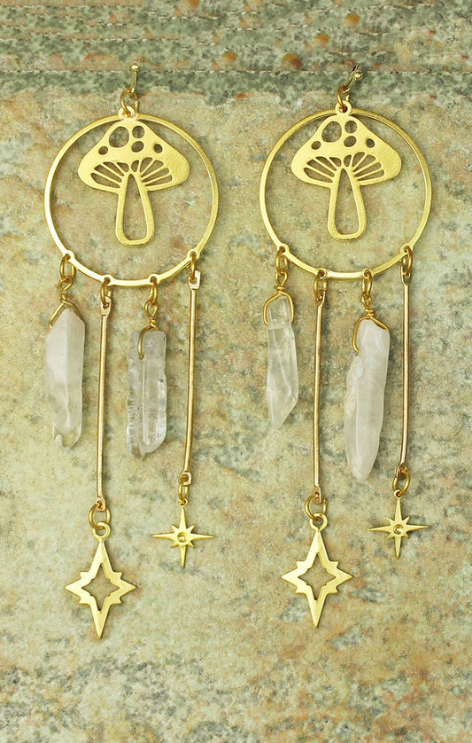 Mystic Mushrooms Gold Quartz Earrings