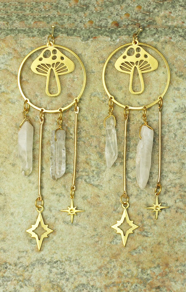 Mystic Mushrooms Gold Quartz Earrings