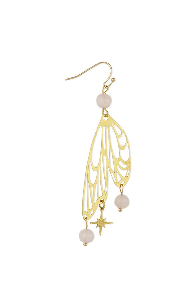 Rose Quartz Bead Butterfly Wing Earrings