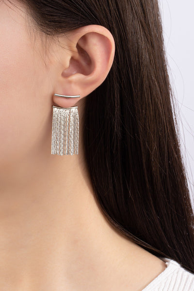 Curve Bar Tassel Chain Earrings