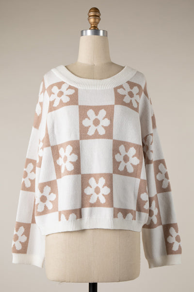 Soft Knit Retro Flower Sweater