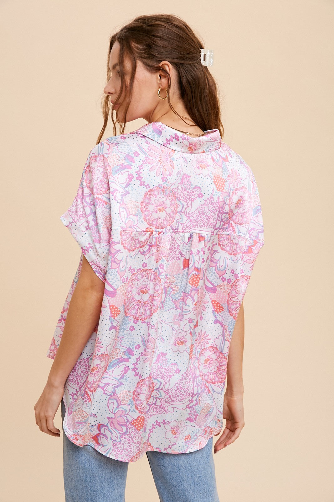Patterned Satin Button Up Shirt