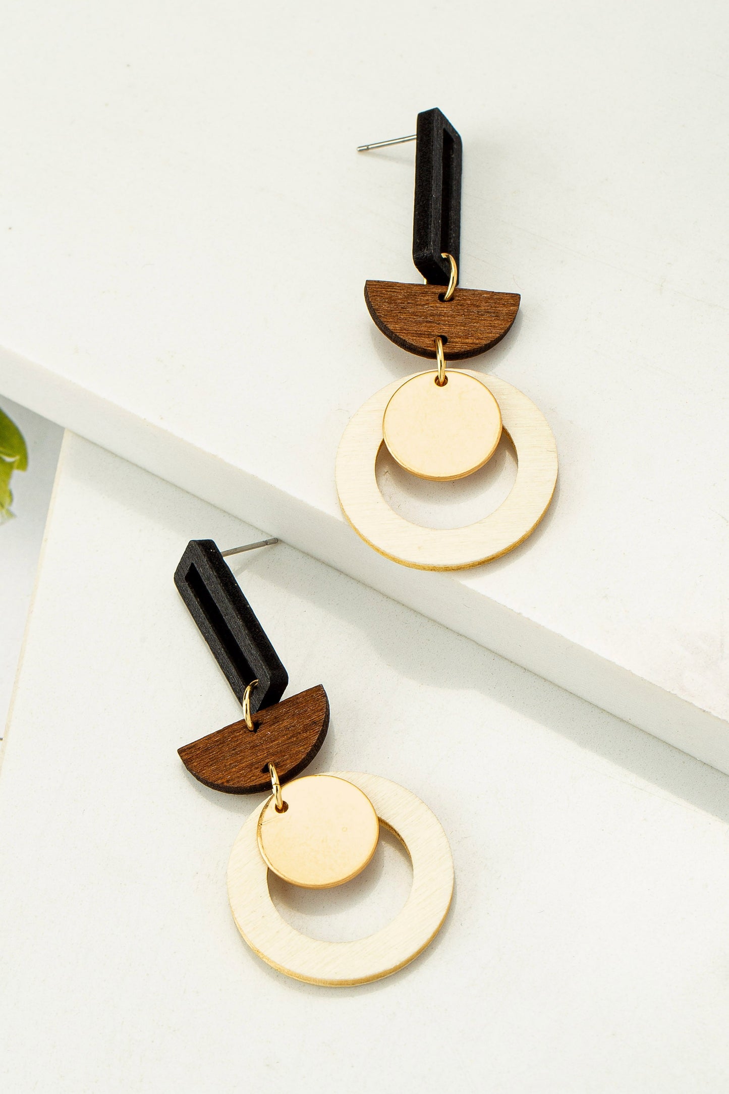 Wooden Geo Drop Earrings