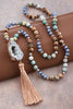 Stone Bead Necklace with Druzy Tassel Pendant