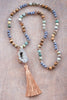 Stone Bead Necklace with Druzy Tassel Pendant