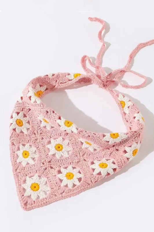 Daisy Knit Crochet Bandana