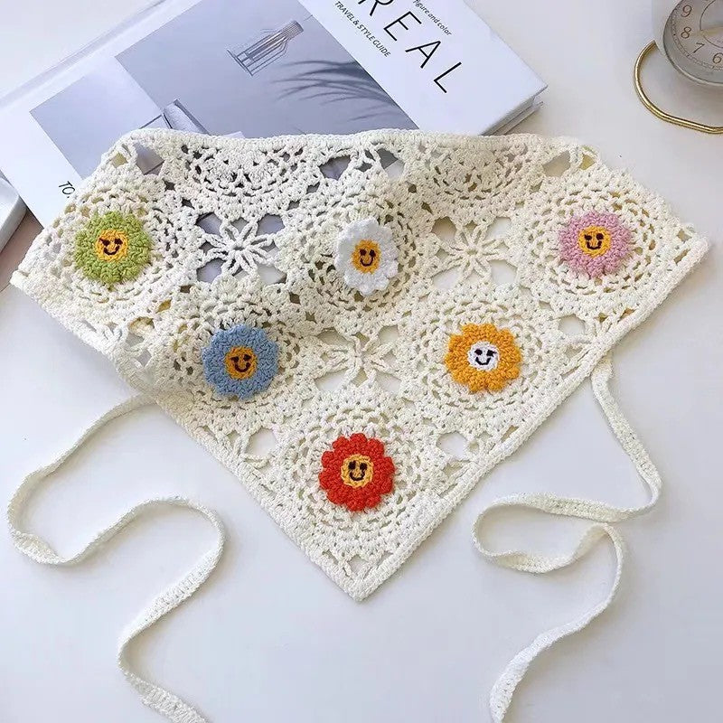 Crochet Smiley Face Headscarf