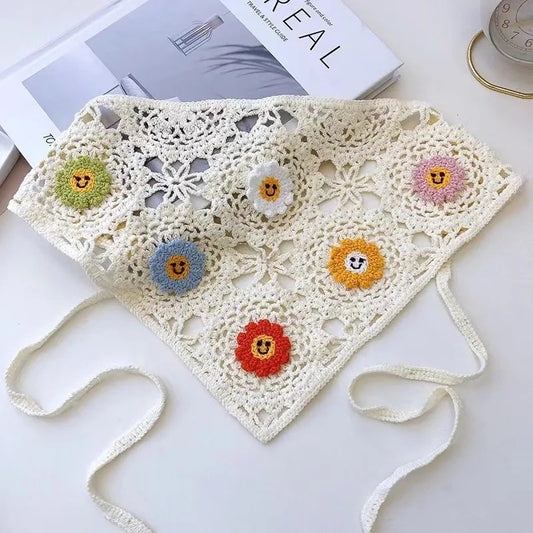 Crochet Smiley Face Headscarf