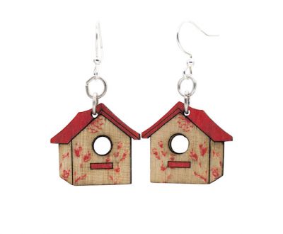 Wooden Birdhouse Earrings