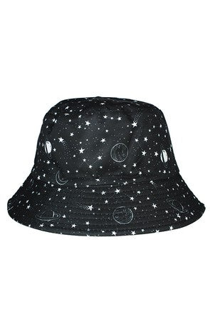 Universe Print Black Bucket Hat