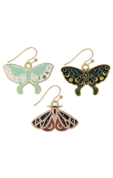 Mystical Moth Enamel Celestial Earrings