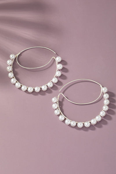 Thin Crescent Hoop & Pearl Earrings