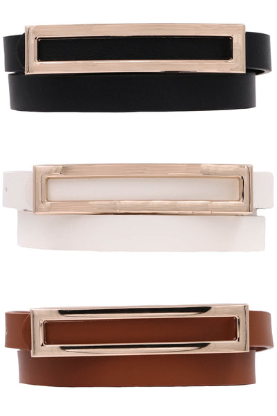 Rectangular Open Bar Faux Leather Skinny Belt