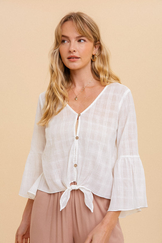 Front Tie Cotton Button Down
