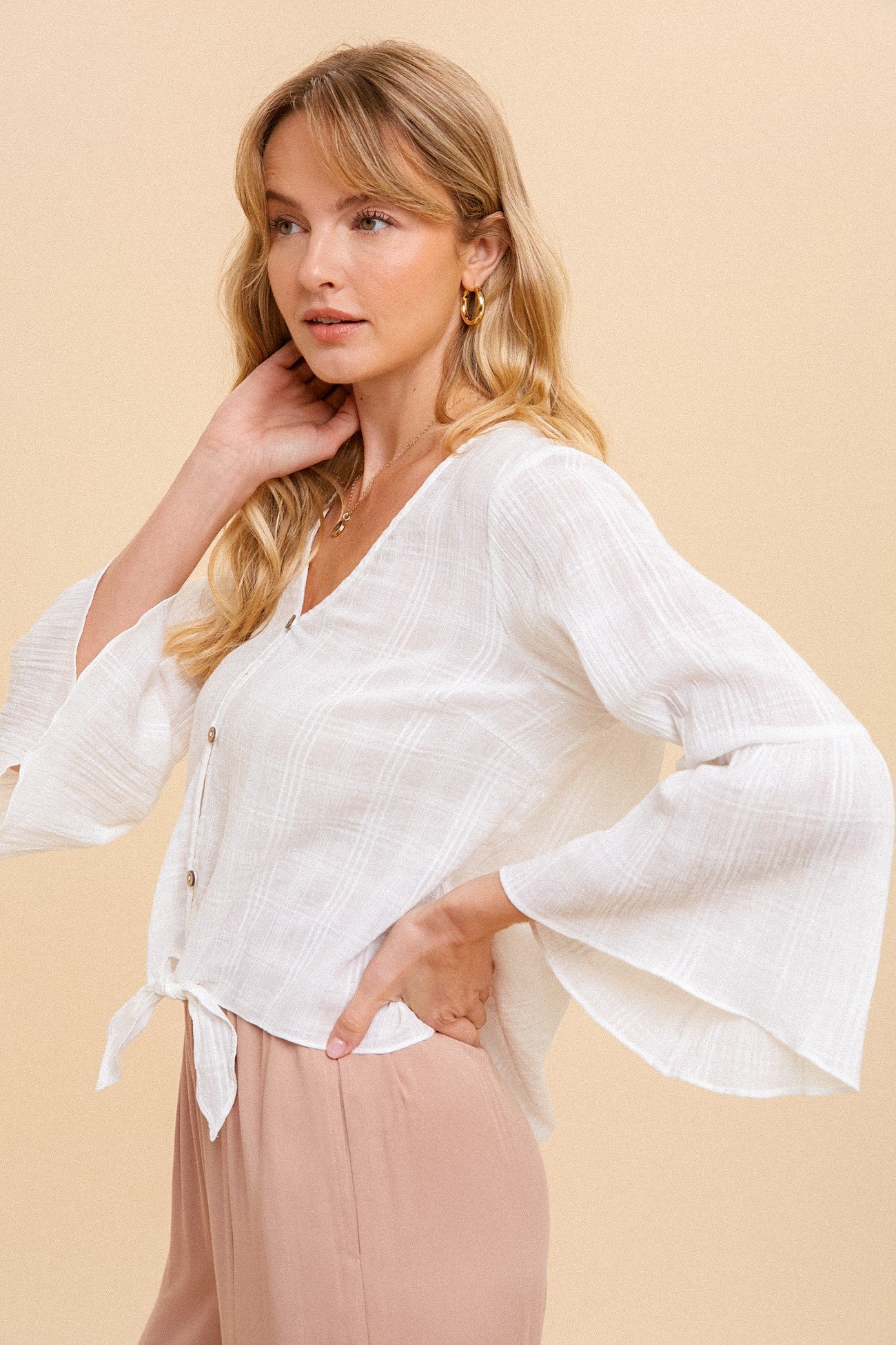 Front Tie Cotton Button Down