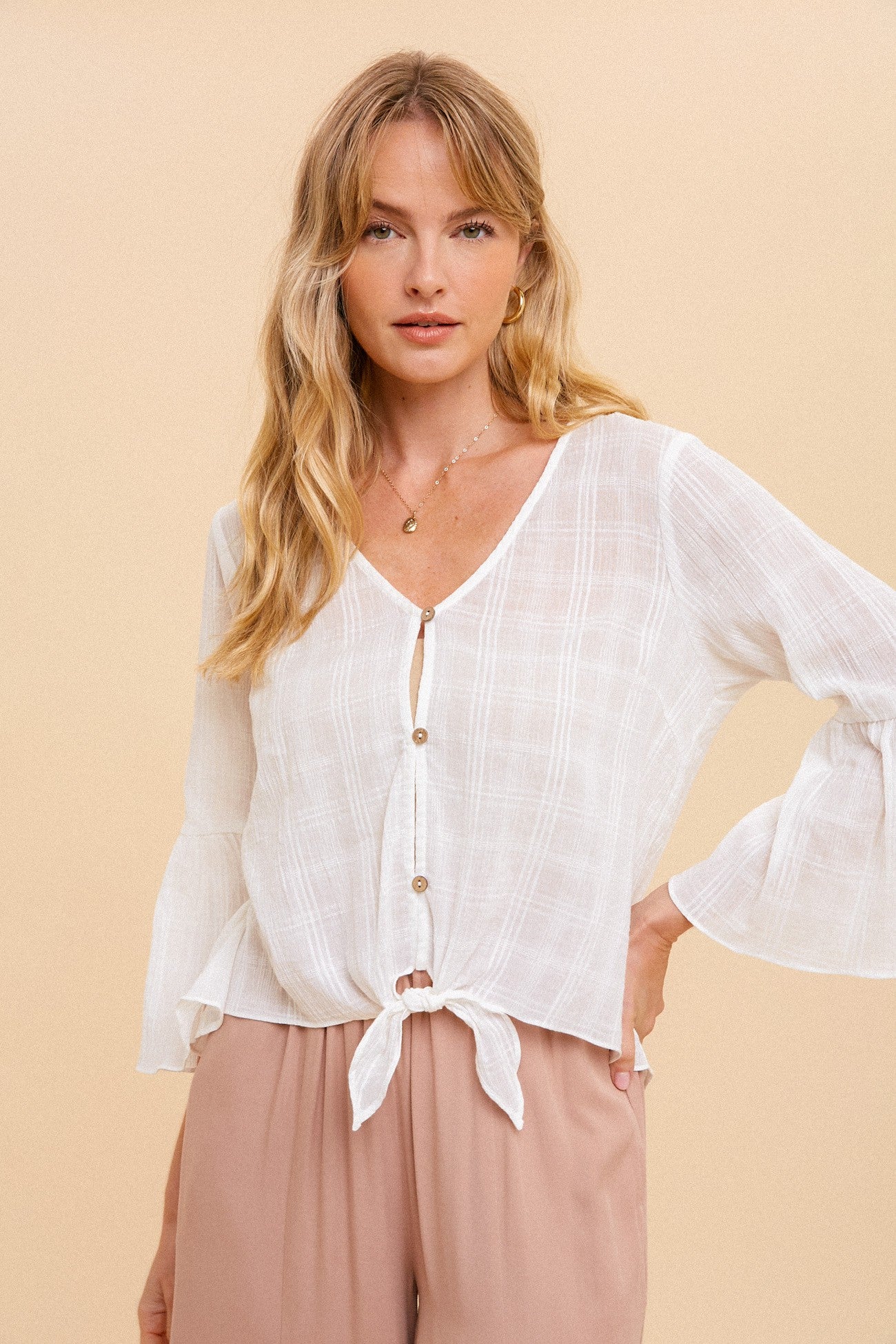 Front Tie Cotton Button Down