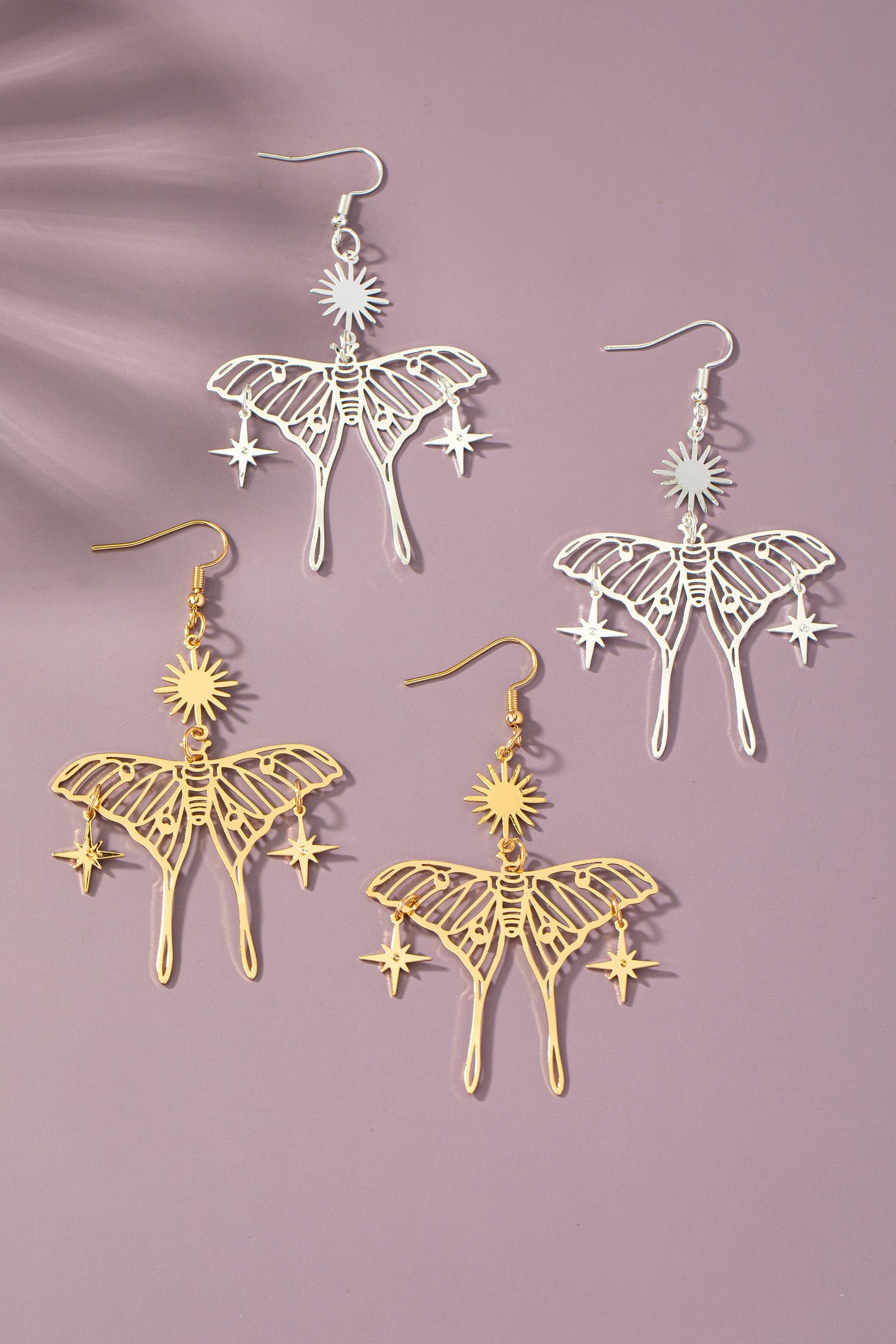 Luna Moth Drop Star Earrings