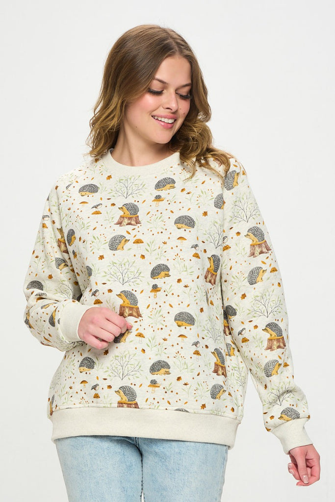 Hedgehog Mushroom Print Sweatshirt