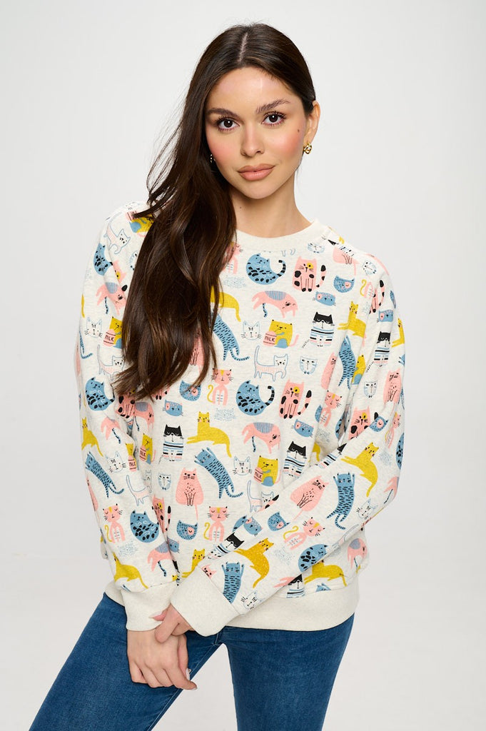 Colorful Cats Print Sweatshirt