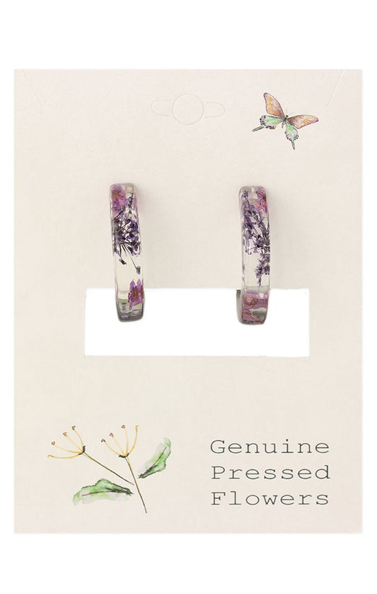 Purple Dried Flowers Acrylic Hoop Earrings