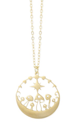 Night Sprouts Gold Lunar Mushroom Necklace