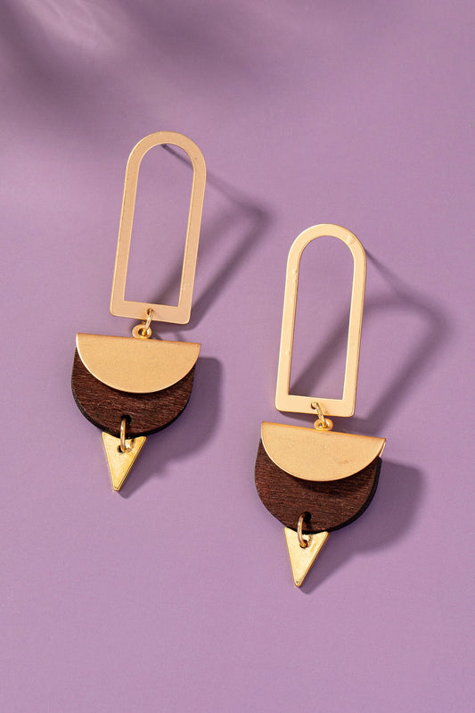 Geo Shape Metal And Wood Drop Earrings
